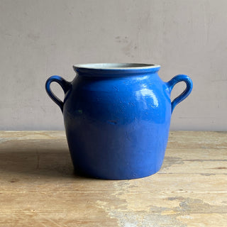 Antique French Blue Glazed Confit Pot