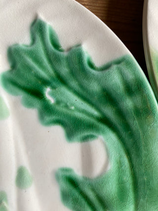 Four Antique French Majolica Salins Asparagus & Artichoke Plates