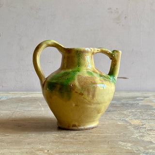 Antique French Green & Yellow Glazed Cruche