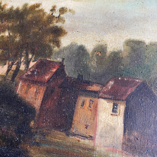 Antique Framed Oil On Board Depicting Country Scene