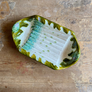 Antique French Majolica Salins Asparagus & Artichoke Serving Bowl