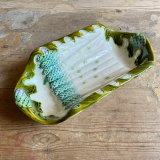 Antique French Majolica Salins Asparagus & Artichoke Serving Bowl