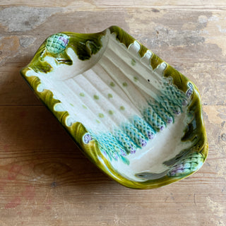 Antique French Majolica Salins Asparagus & Artichoke Serving Bowl