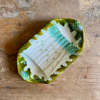 Antique French Majolica Salins Asparagus & Artichoke Serving Bowl