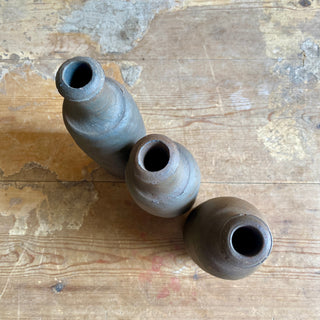 Trio of 19th Century French Primitive Handmade Stoneware Bottles