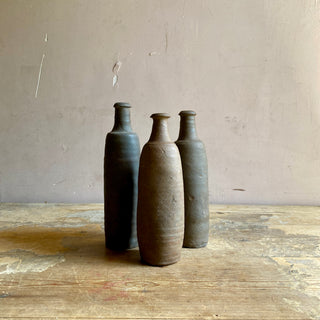 Trio of 19th Century French Primitive Handmade Stoneware Bottles