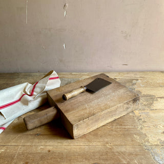 Antique French Very Large Wooden Chopping Board With Knife
