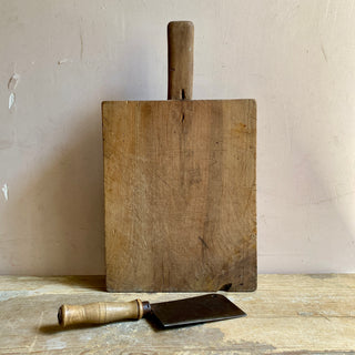 Antique French Very Large Wooden Chopping Board With Knife