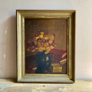 Antique Framed Floral Oil On Canvas