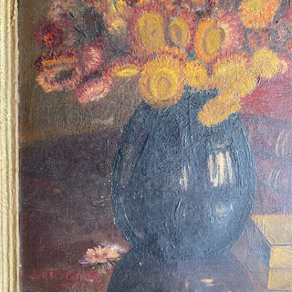 Antique Framed Floral Oil On Canvas