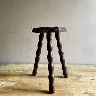 Vintage French Stool With Bobbin Legs And Rustic Carving