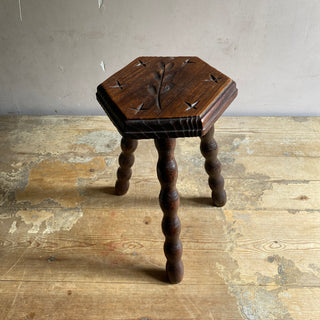 Vintage French Stool With Bobbin Legs And Rustic Carving