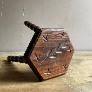 Vintage French Stool With Bobbin Legs And Rustic Carving