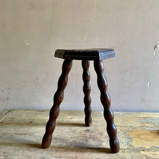 Vintage French Stool With Bobbin Legs And Rustic Carving