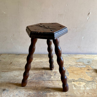 Vintage French Stool With Bobbin Legs And Rustic Carving