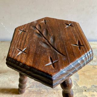 Vintage French Stool With Bobbin Legs And Rustic Carving