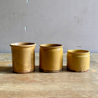 TRIO OF ANTIQUE FRENCH GLAZED CONFITURE (JAM) POTS
