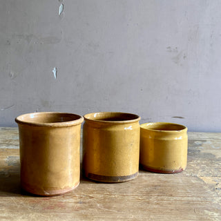 TRIO OF ANTIQUE FRENCH GLAZED CONFITURE (JAM) POTS