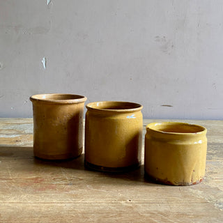 TRIO OF ANTIQUE FRENCH GLAZED CONFITURE (JAM) POTS