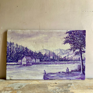 French Painting On Canvas Depicting A Country Scene