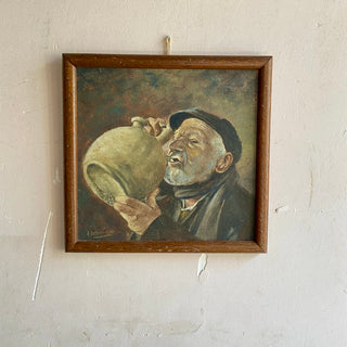 Vintage Oil On Board Depicting Gentleman Drinking