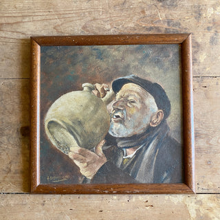Vintage Oil On Board Depicting Gentleman Drinking