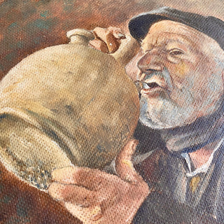 Vintage Oil On Board Depicting Gentleman Drinking