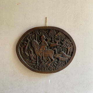 Antique French Hand Carved Hunting Scene