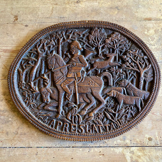 Antique French Hand Carved Hunting Scene