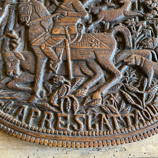 Antique French Hand Carved Hunting Scene