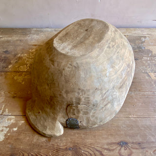 Very Large Antique French Wooden Bowl With Primitive Repairs