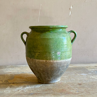 Antique French Green Glazed Confit Pot