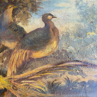Antique French Oil On Canvas Bird Country Scene
