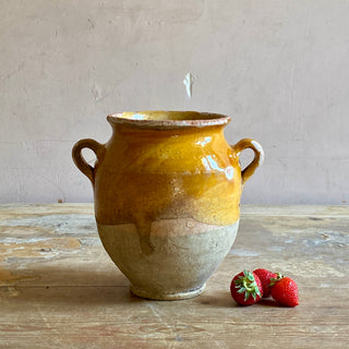 Antique Yellow Glazed Confit Pot - Rare Small Size