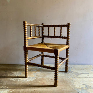 Vintage French Provincial Bobbin Corner Rush Chair