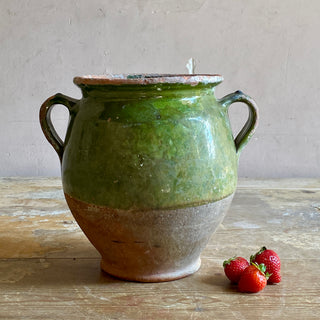 Antique French Green Glazed Confit Pot