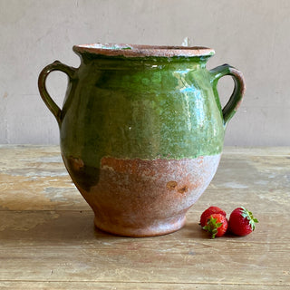 Antique French Green Glazed Confit Pot