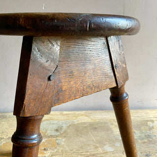 Antique Rustic French Oak Country Stool