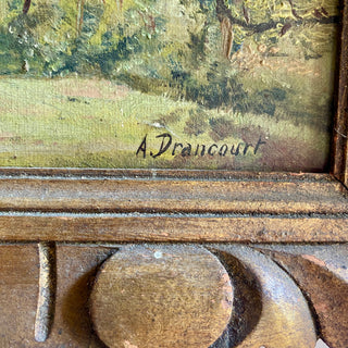 Antique French Framed Oil On Canvas Mountain Scene