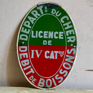Vintage French Enamel Alcohol License Sign