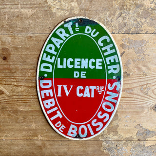 Vintage French Enamel Alcohol License Sign