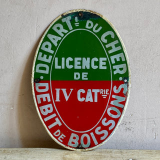 Vintage French Enamel Alcohol License Sign