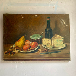 Antique French Oil On Canvas Cheese Course Scene