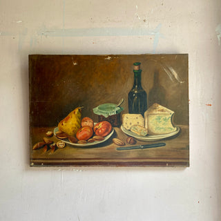 Antique French Oil On Canvas Cheese Course Scene