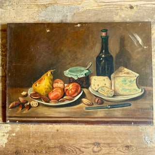 Antique French Oil On Canvas Cheese Course Scene