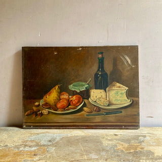 Antique French Oil On Canvas Cheese Course Scene
