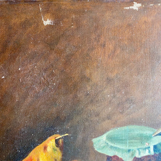 Antique French Oil On Canvas Cheese Course Scene