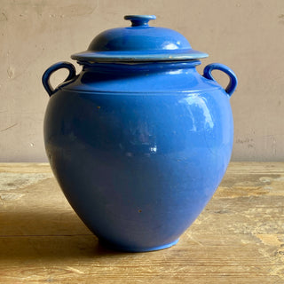 Antique French Blue Glazed Martres-Tolosane Confit Pot With Lid