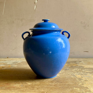 Antique French Blue Glazed Martres-Tolosane Confit Pot With Lid