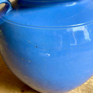 Antique French Blue Glazed Martres-Tolosane Confit Pot With Lid